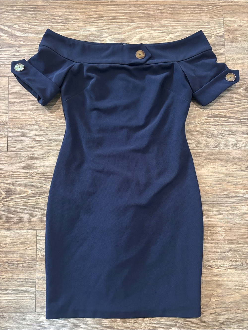 Badgley Mischka Off The Shoulder Sheath Cocktail Dress Navy Women's Size 6